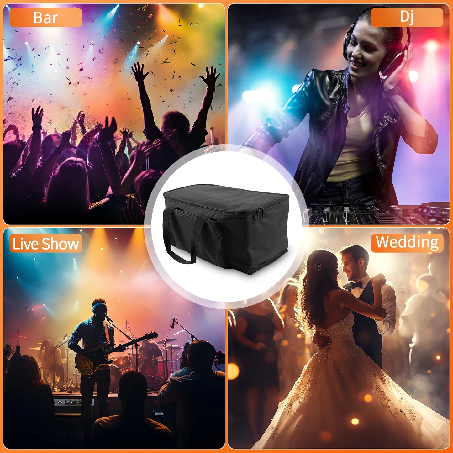 DMX Remote controlled Uplights 4 count LED RGBW with strobe feature, fade, sound activation mode, and more! Great as a Stage Light, Party Effect, and DJ light!