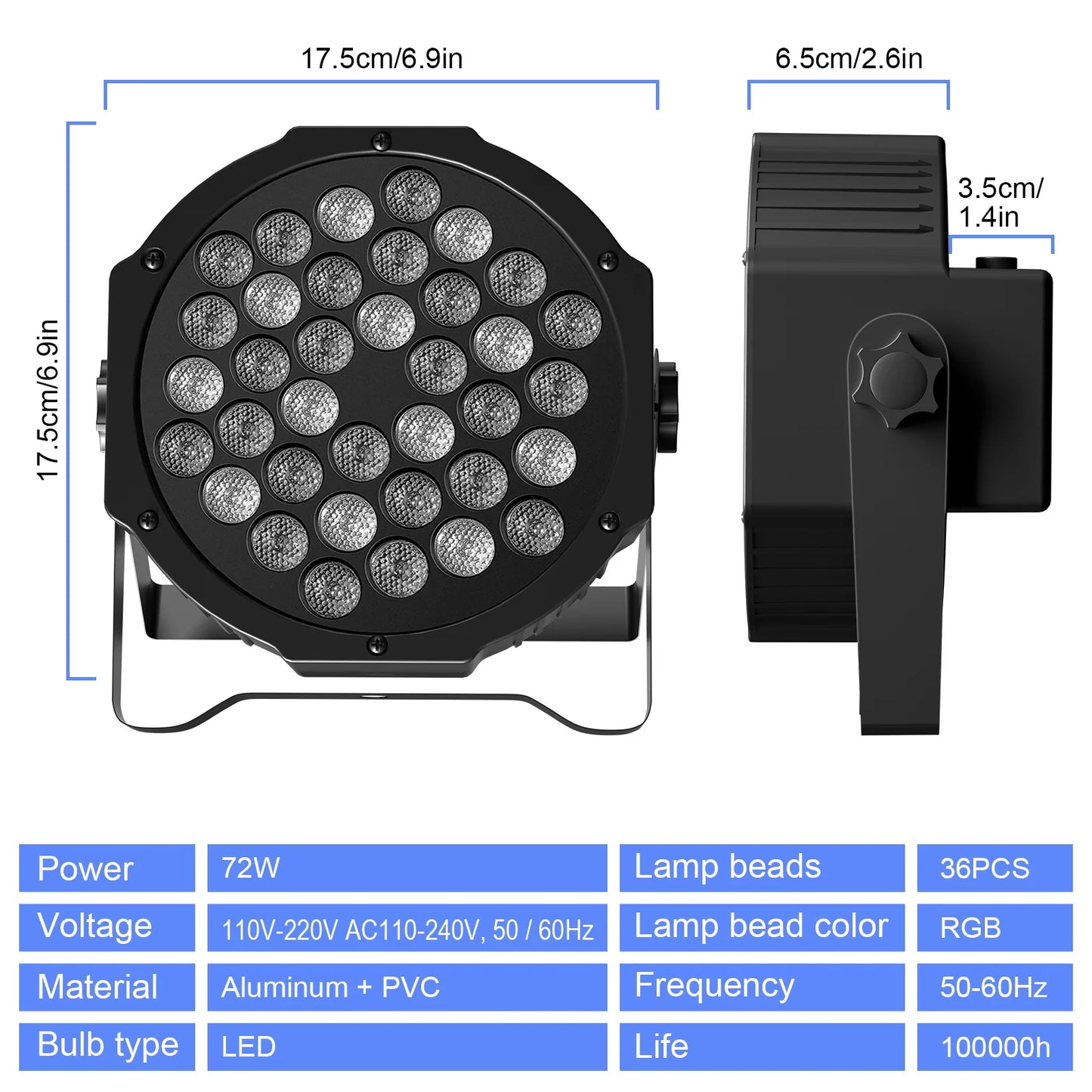 DMX Remote controlled Uplights 4 count LED RGBW with strobe feature, fade, sound activation mode, and more! Great as a Stage Light, Party Effect, and DJ light!