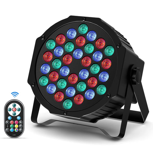 DMX Remote controlled Uplights 8 count LED RGBW with strobe feature, fade, sound activation mode, and more! Great as a Stage Light, Party Effect, and DJ light!